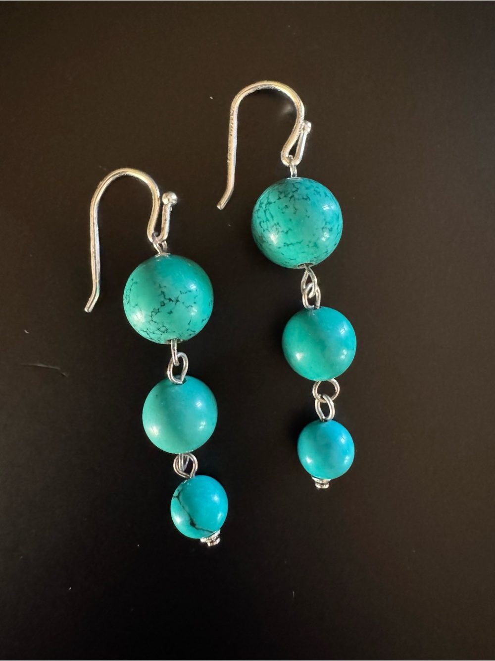 Sterling Silver Turquoise Graduated Bead Dangle Earrings 2”
